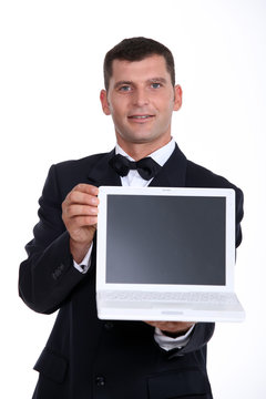 Man presenting laptop