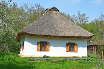 Fototapeta na wymiar Ancient hut with a straw roof