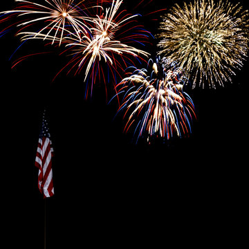 Fireworks Over American Flag