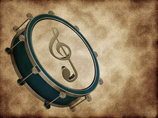 A drum with a treble clef on the old texture