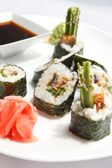 sushi with soy sauce