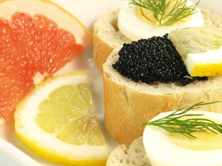 Bread with caviar, closeup