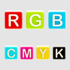 RGB and CMYK symbols made of blocks