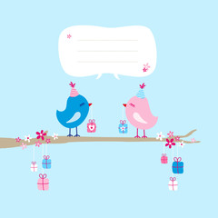 2 Birds With Gifts Tree Hanging Gifts Speech Bubble Blue