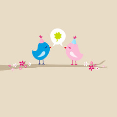 2 Birds On Tree Speech Bubble Cloverleaf