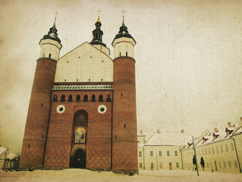 Monastery in suprasl with sepia texture