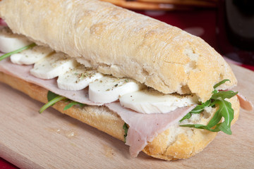 Sandwich with ham and mozzarella
