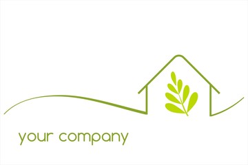 Home , leaves, green Eco friendly business logo design