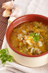 The Russian cuisine. Rassolnik soup