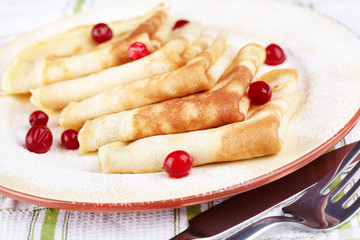 Pancakes with cranberry berries on a plate