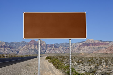 Blank Brown Highway Sign in the Mojave Desert