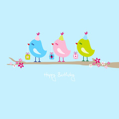 3 Birds With Gifts On Tree Blue