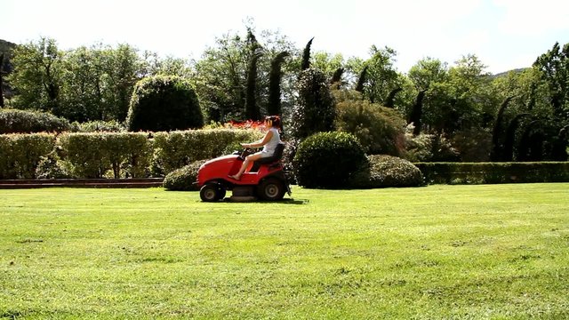 Giardiniere che taglia il prato