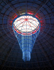 giant chandelier on a building's atrium
