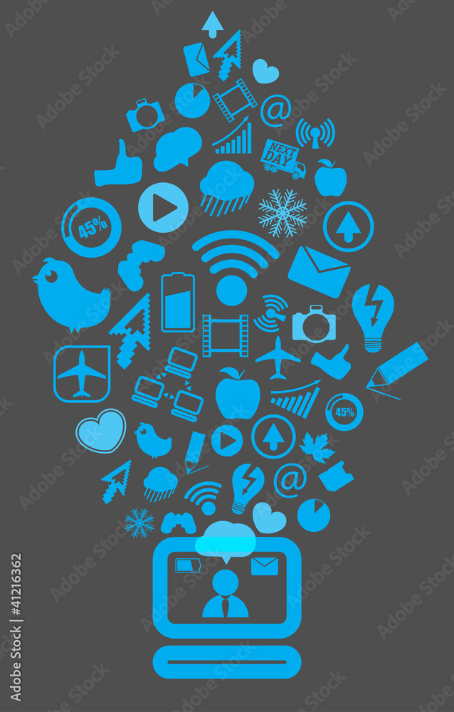 Aufkleber modern social media content going down to the computer
