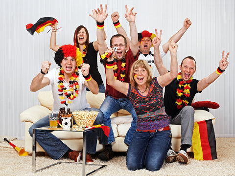 german soccer fans on the sofa