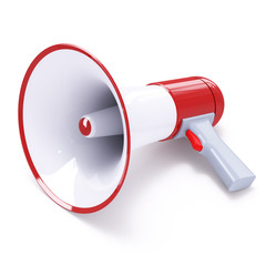 Red megaphone with red button