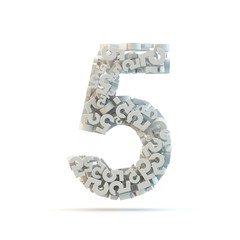 Naklejka premium White number 5 isolated on white.