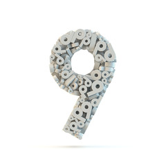 White number 9 isolated on white.