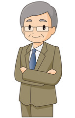 ビジネスマン　シニア　腕組み　イラスト　素材　ベクター
