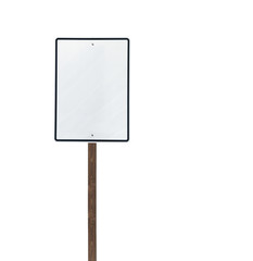 Tall Isolated Blank White Sign on Wood Post