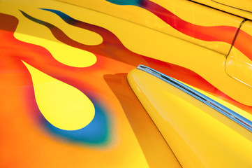 vehicle panel abstract with flaming metallic paintwork