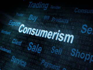 Obraz premium Pixeled word Consumerism on digital screen