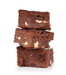 studio shot of delicious brownie on white