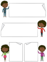 African-American kids holding empty blank banners