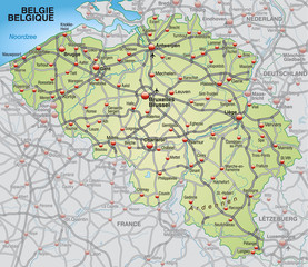 Landkarte von Belgien mit Autobahnen und Nachbarländern