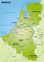 Übersichtskarte der Beneluxländer mit Nachbarländern - obrazy, fototapety, plakaty
