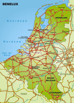 Autobahnkarte der Beneluxländer mit Nachbarländern