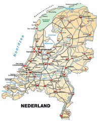 Inselkarte der Niederlande mit Verkehrsnetz und Hauptstädten