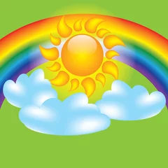 Poster Zomer design elementen zon wolken regenboog © evryka23