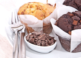 Mixed homemade muffins on a plate