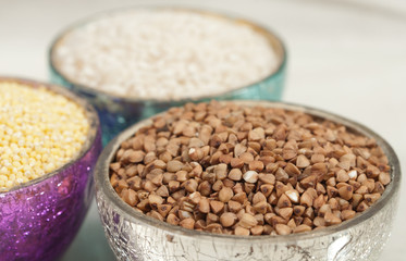 Three cups of grains: millet, rice & buckwheat