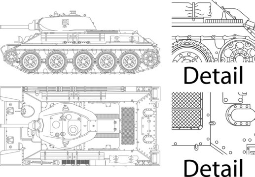 Detailed vector illustration of T34 - Russian tank