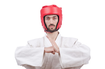 Karate fighter isolated on the white
