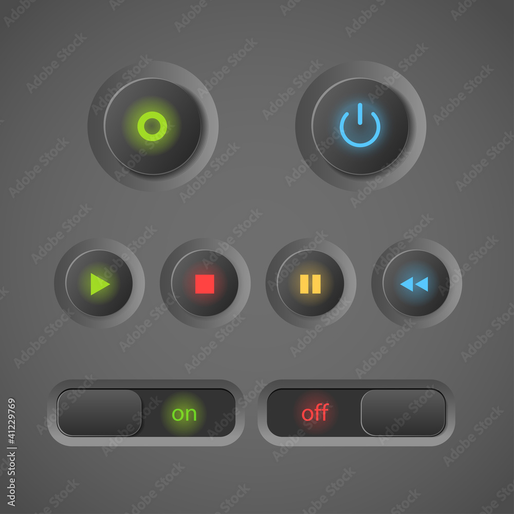 Poster Glowing dark interface control buttons