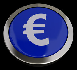 Euro Symbol Button In Blue Showing Money And Investment