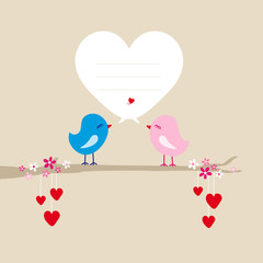 Cute Birds Tree With Hearts Speech Bubble Heart