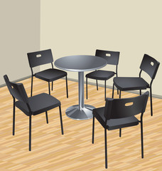 Fototapeta premium five chairs and table, interior scene