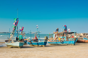 The fishing boats are on the beach