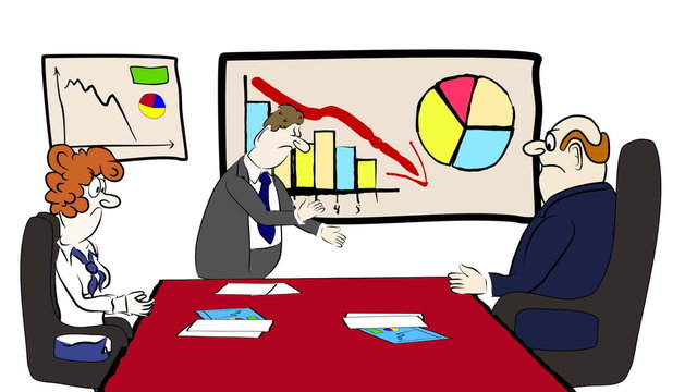 Presentation. Business at a loss. Boss in a rage.