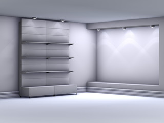 3d stands with niche for exhibit in the grey interior