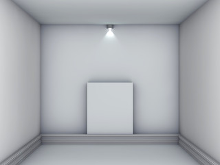 3d empty podium with spotlight for exhibit in the grey interior