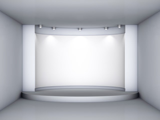 3d empty niche with podium and spotlights for exhibit in the gre
