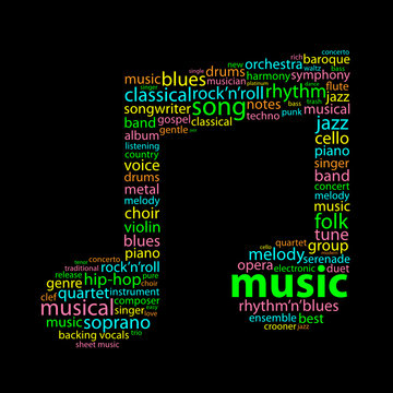 MUSIC Tag Cloud (note musical instrument live concert song play)