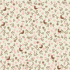 seamless floral background with birds