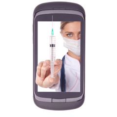the doctor on the phone, an injection syringe